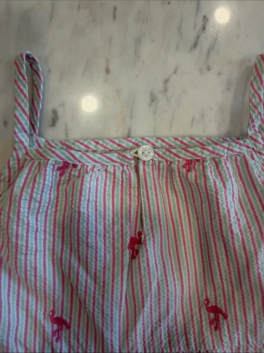 Seersucker Flamingo embroidered Sundress